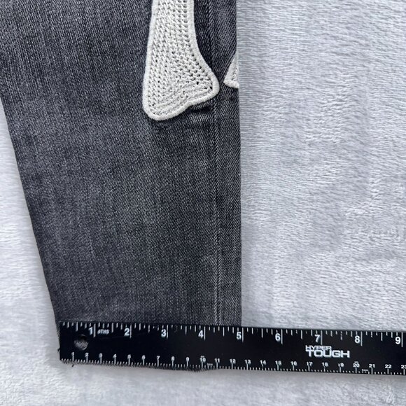 MNML Skinny Jeans Mens Size 30 Skeleton Bone Embellished Mid Rise Black - Picture 10 of 12